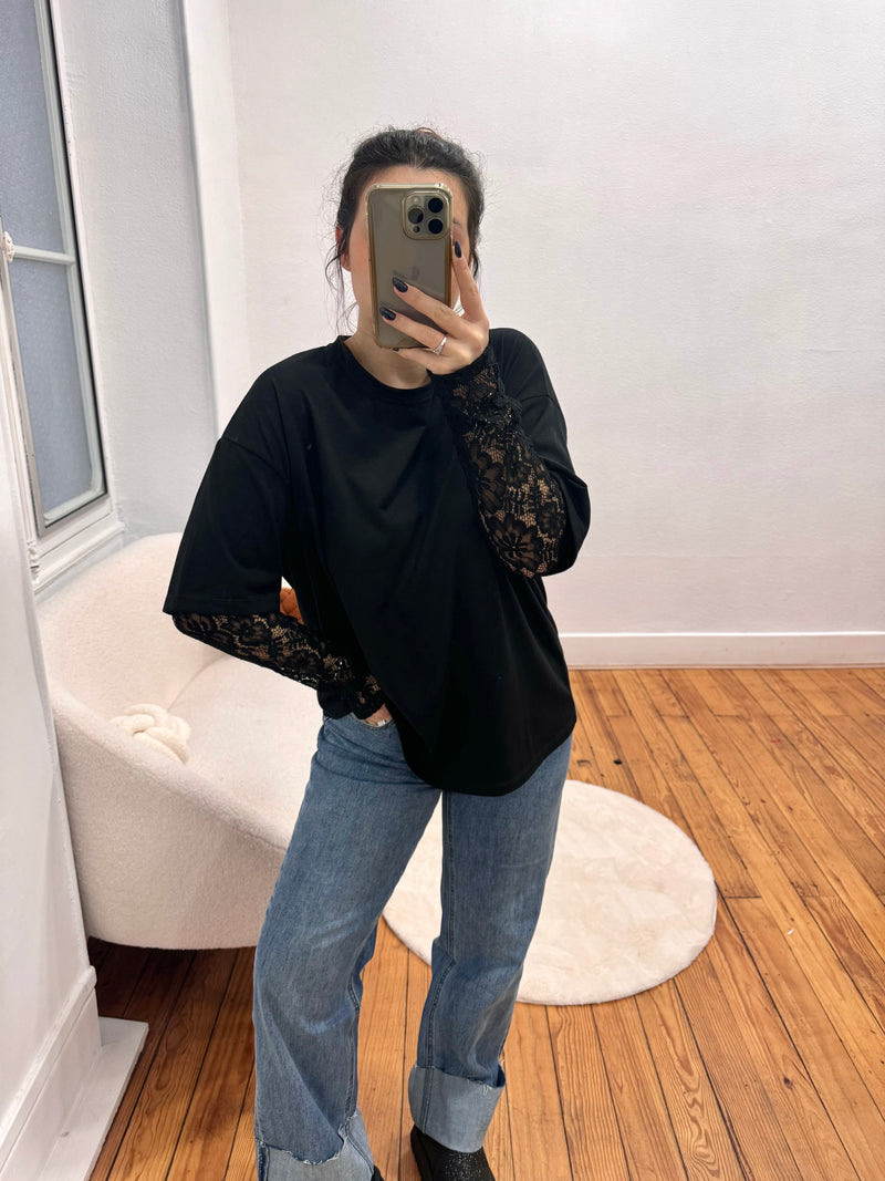 TEE-SHIRT NOIR DENTELLE