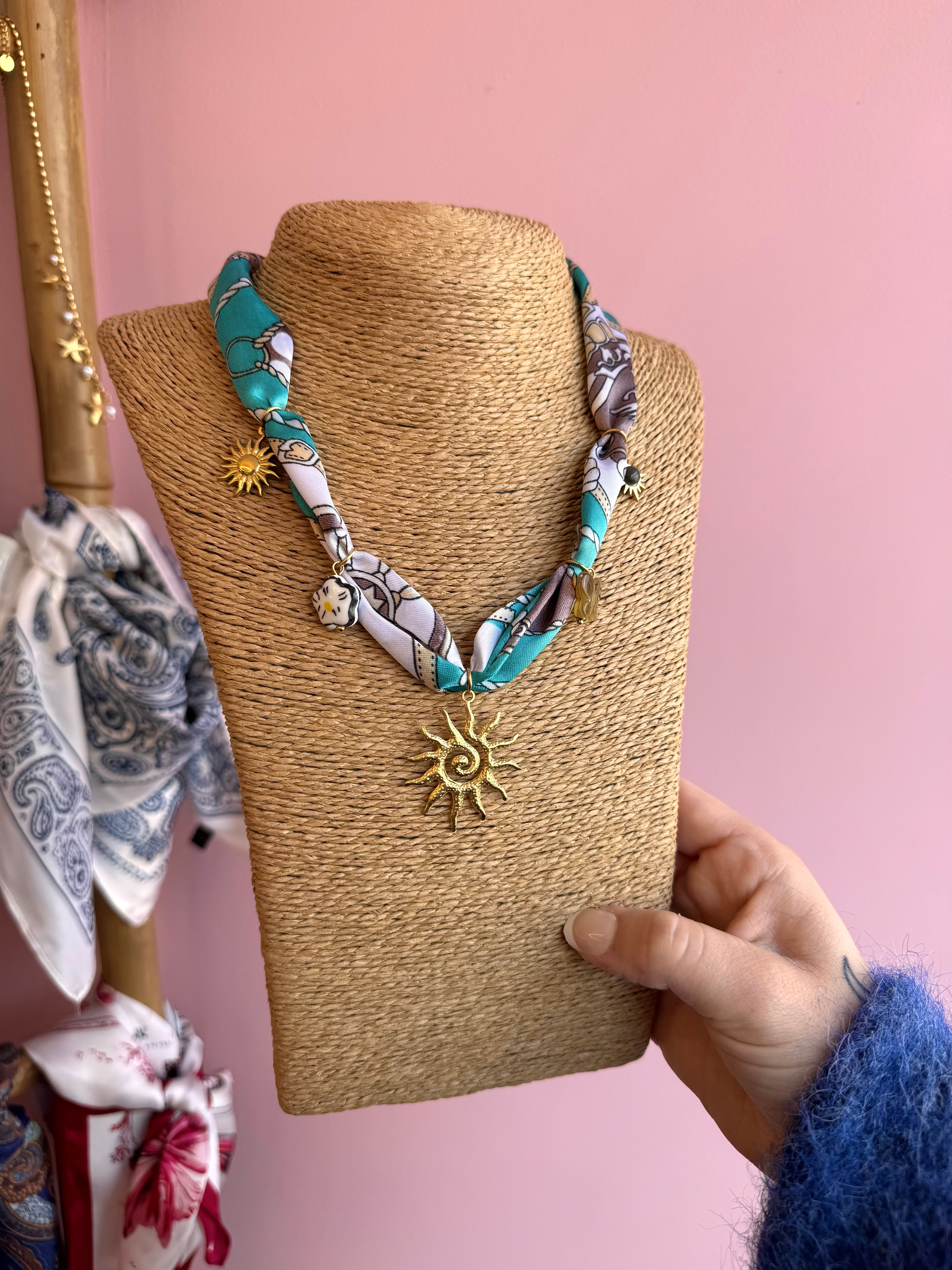 COLLIER FOULARD TURQUOISE SOLEIL