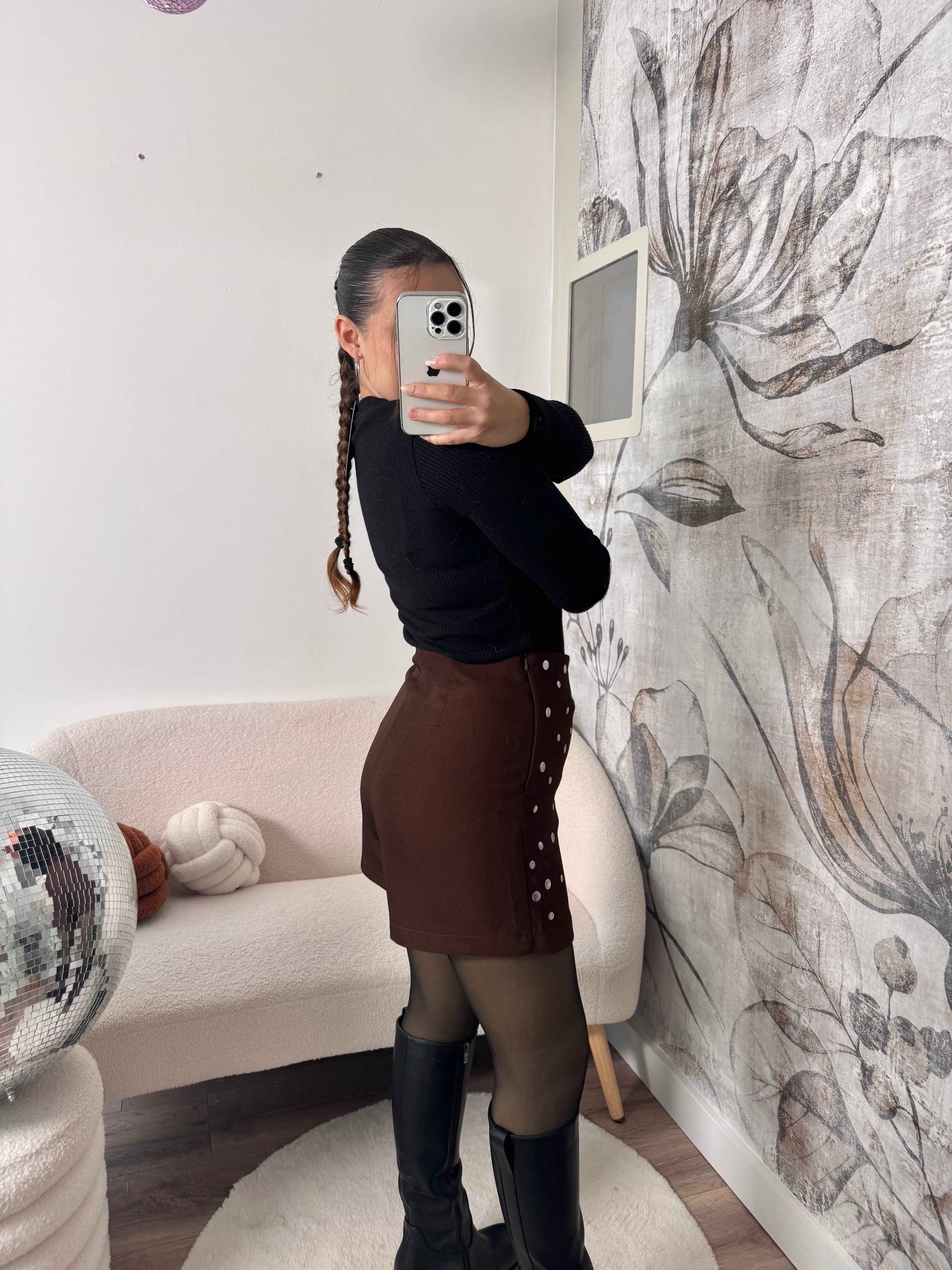 JUPE/SHORT MARRON POIS ARGENTÉ