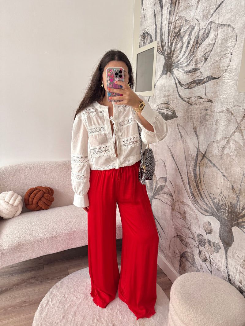 PANTALON EN SOIE ROUGE