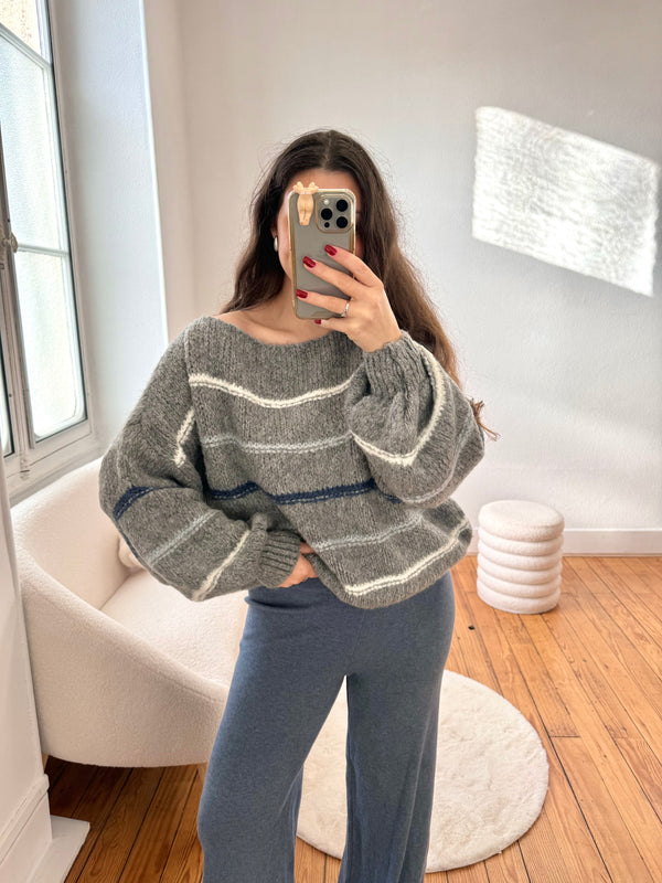 PULL RAYÉ GRIS